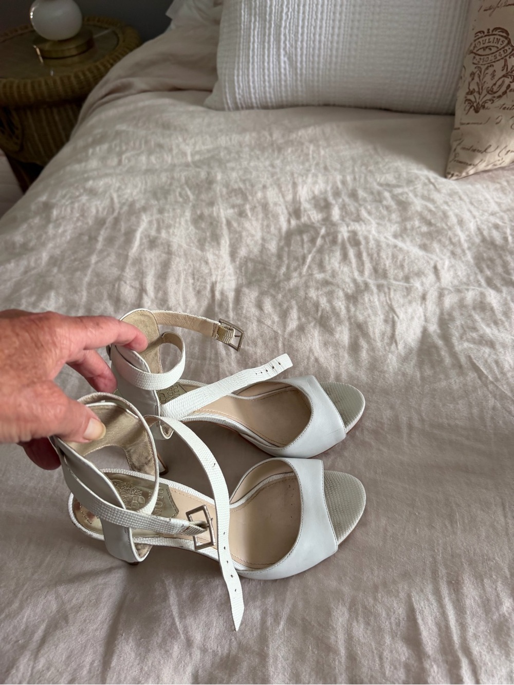 Vince Camuto White Ankle-Strap Open-Toe Heels